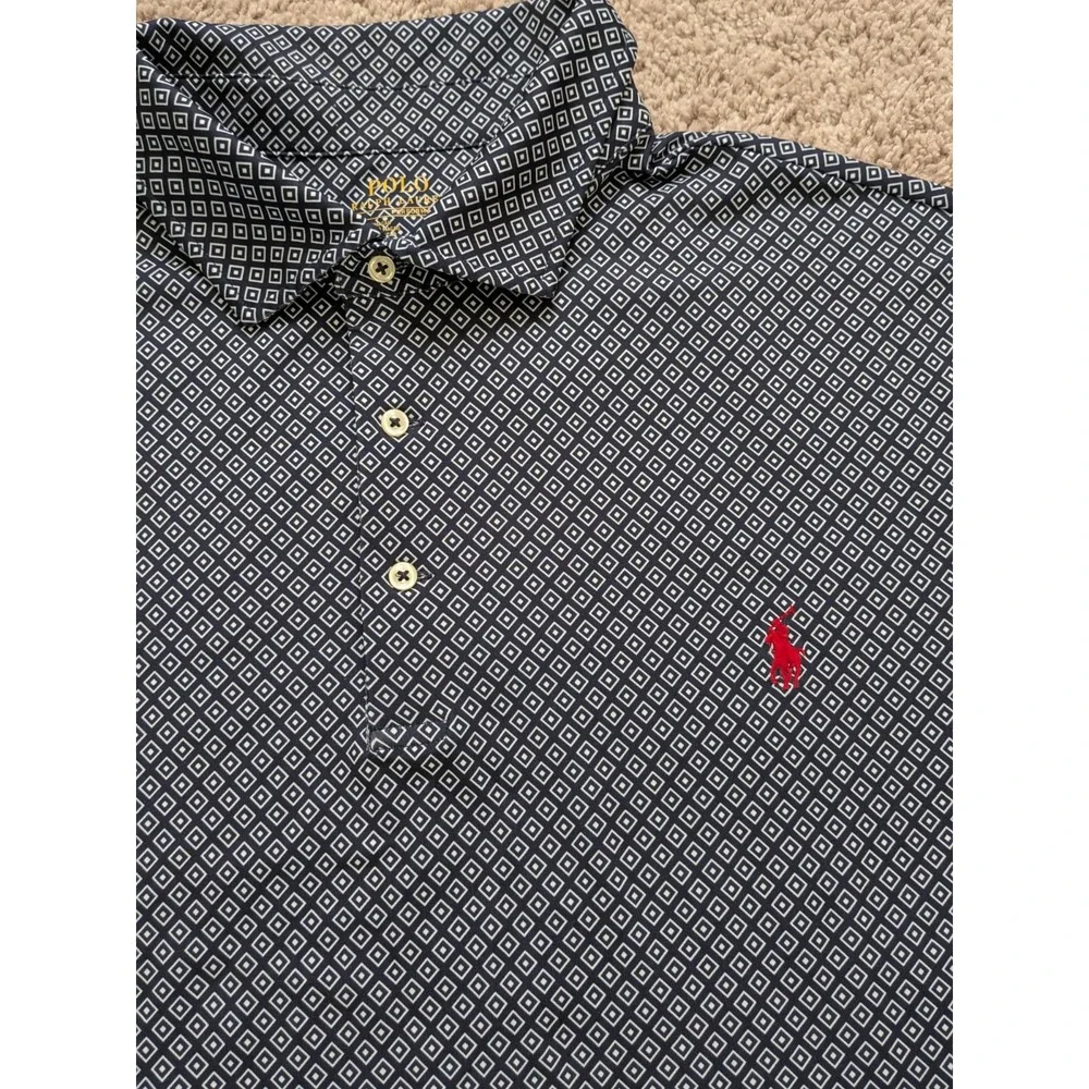 Polo Ralph Lauren Performance Polo Shirt Mens 2XB Blue Geometric Big & Tall NWT